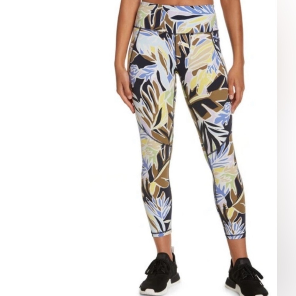 Sweaty Betty Power‎ 7/8 Leggings in Green Paper Leaf Print. Nice Soft, Thick.